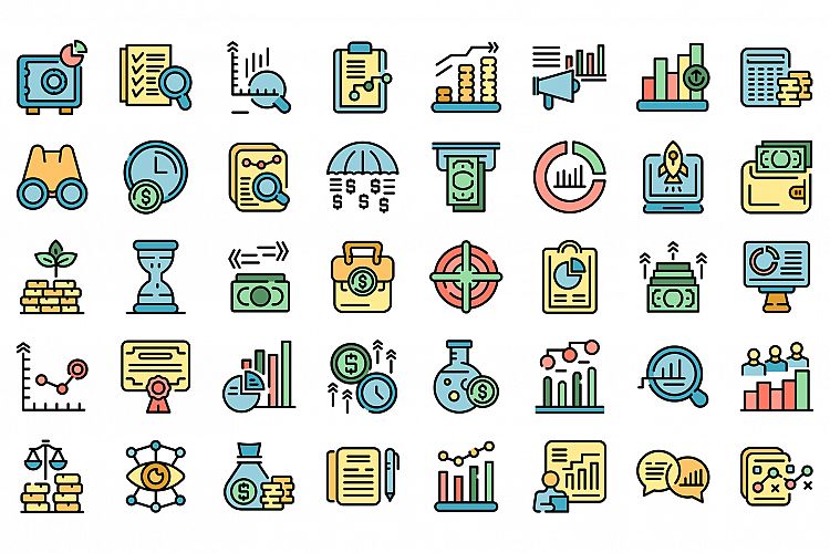 Market forecast icons set vector flat example image 1