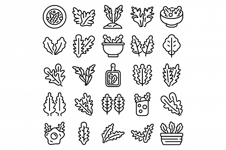 Arugula icons set, outline style example image 1