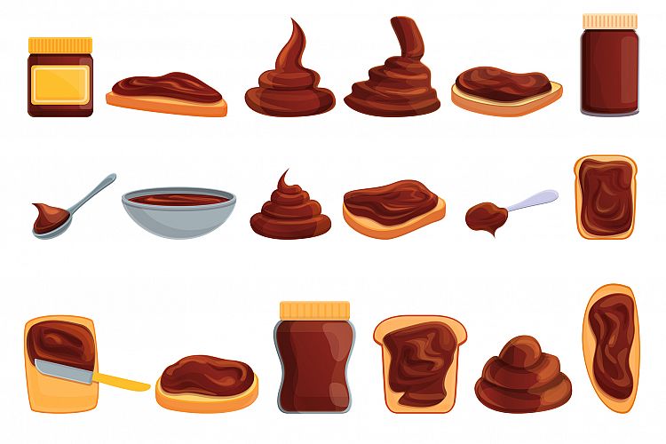 Chocolate paste icons set, cartoon style example image 1