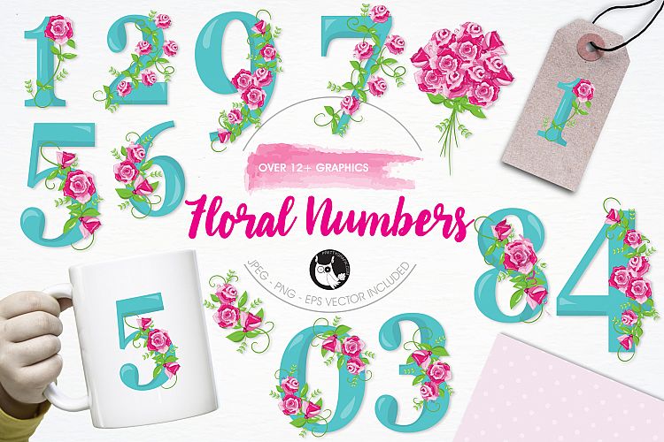 Floral Numbers graphics and illustrations