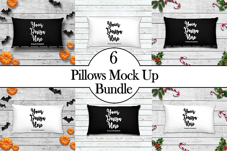 Throw Pillow Mockup Bundle 6 Images, Pillow Flat Lay Display