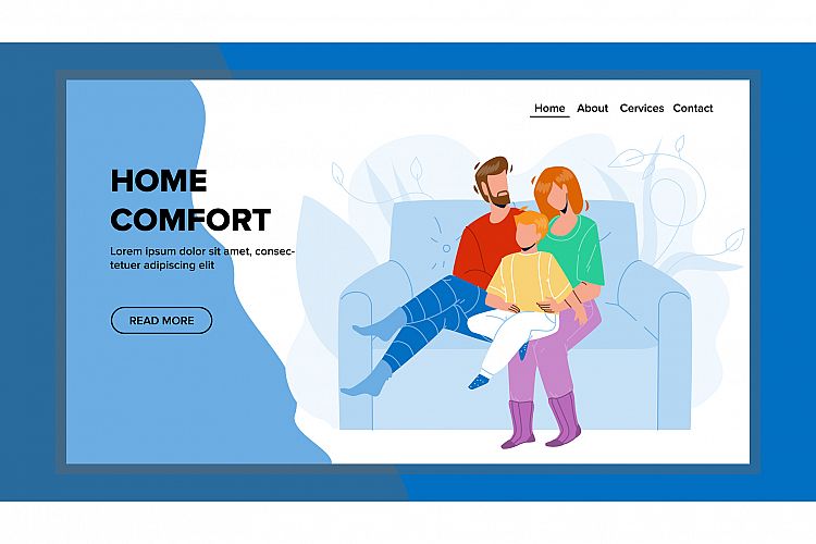 Home Comfort Relaxing Family People On Sofa Vector example image 1