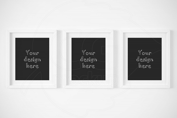 Set x3 white matted frames mockup
