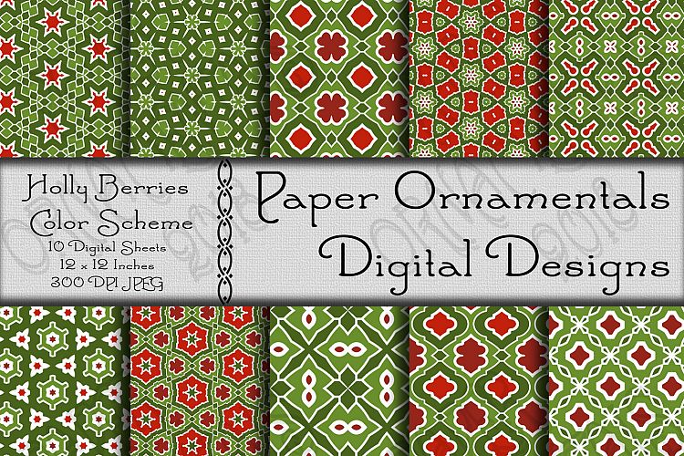 Holly Berries Christmas Digital Paper For Crafts   Projects