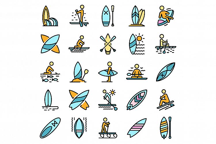 Sup surfing icons set vector flat example image 1