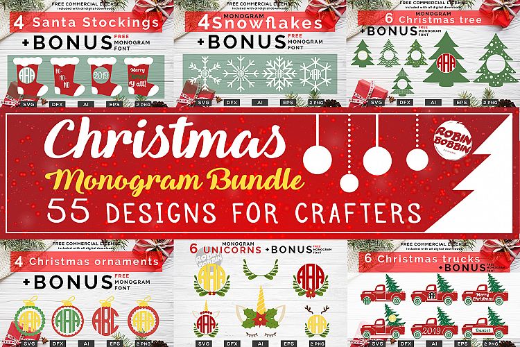 Christmas Monogram Bundle - 55 Designs For Crafters