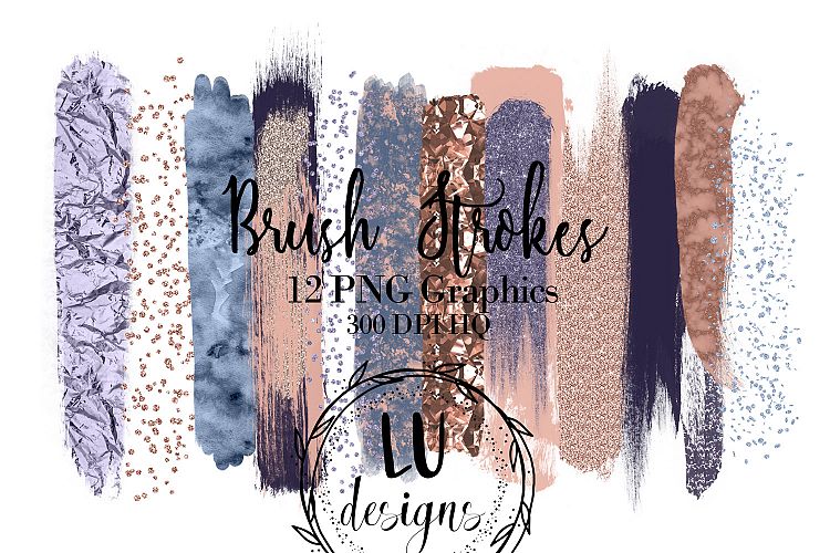 Rose Gold And Blue Brush Strokes, Glitter Overlay Strokes