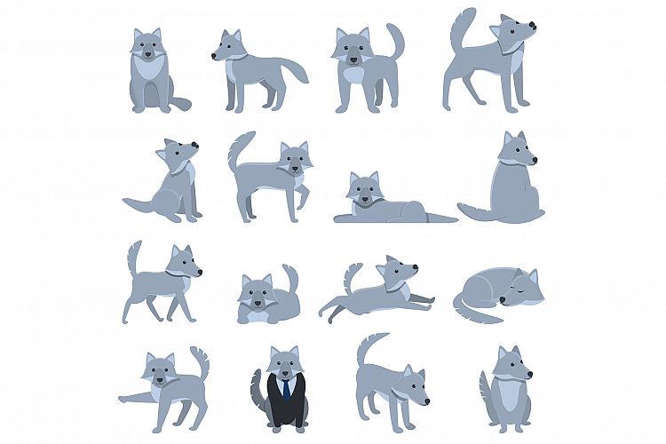 Wolf icons set, cartoon style example image 1