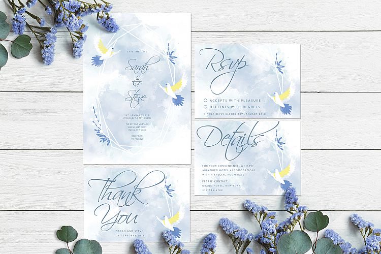 Doves Floral Geometric Frame Wedding