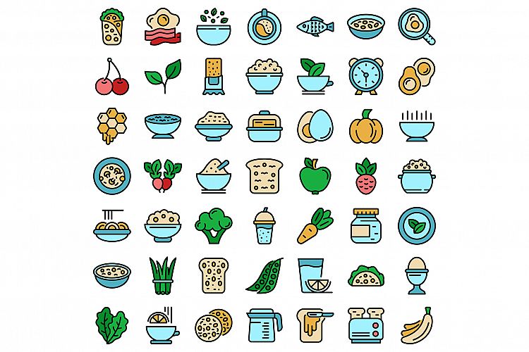 Healthy breakfast icons set vector flat