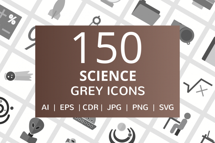 150 Science Flat Greyscale Icons