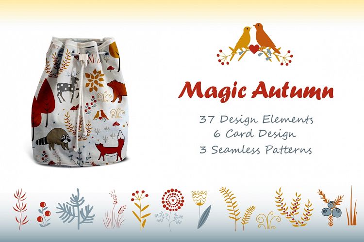 Magic Autumn. Seamless patterns, design elements, and cards