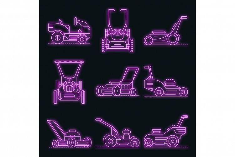Lawnmower icon set vector neon