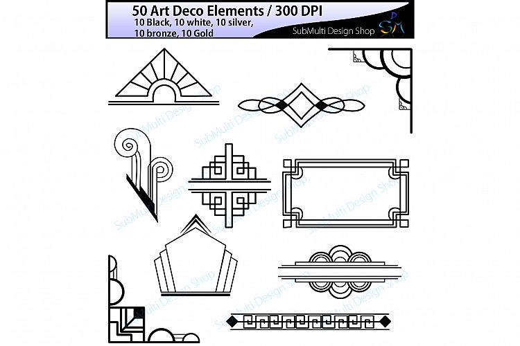 Art deco / art deco elements / art deco element clipart / art deco element in gold, bronze, silver , black and white colors / High Quality