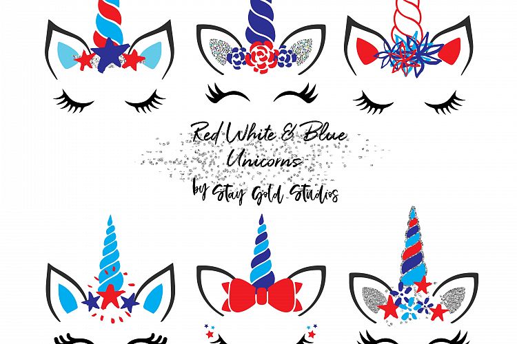 Red White & Blue Unicorn Faces Clipart