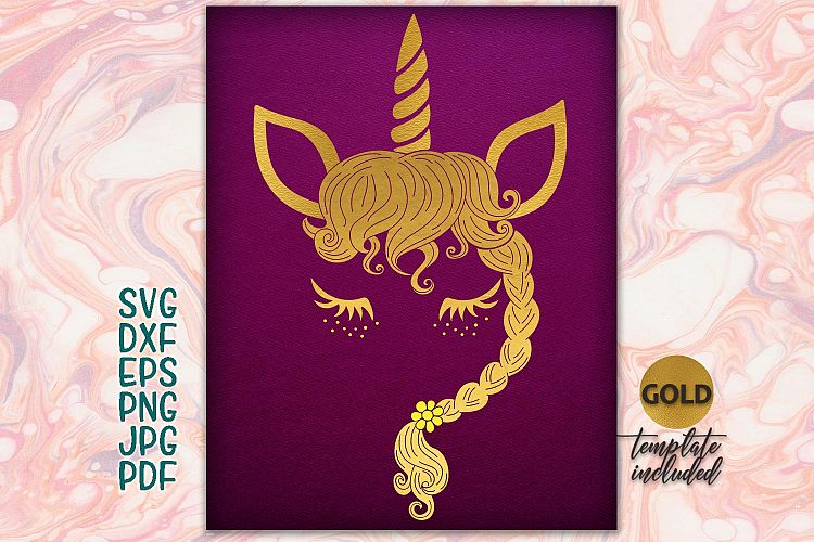 Gold unicorn face Iron on SVG clipart
