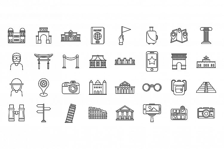 Sightseeing tourist icons set, outline style example image 1