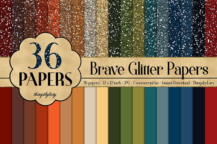 36 Glitter and Solid Color Princess Orange and Green Papers