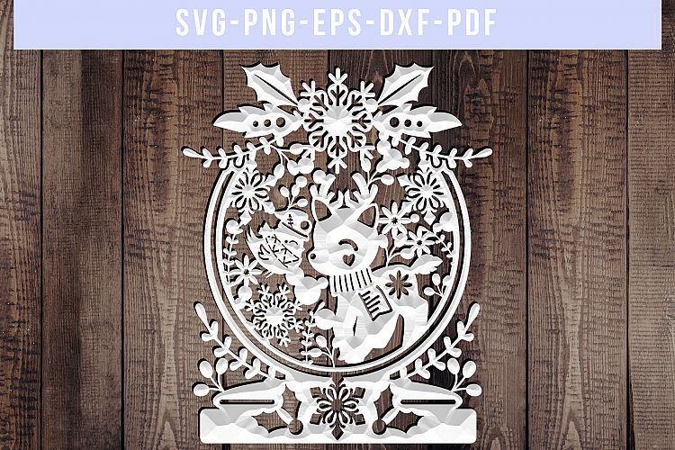 Winter SVG Cut File, Snowflake Papercut, Christmas Reindeer