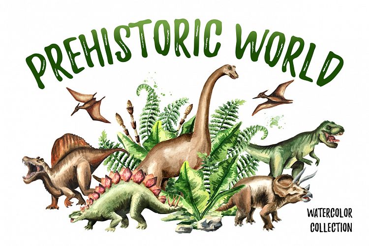 Prehistoric world. Watercolor bundle