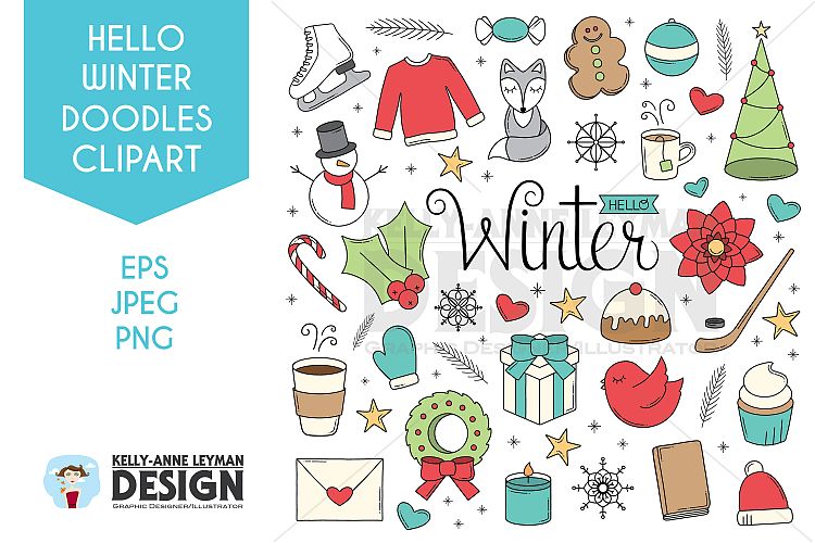 Christmas Winter Doodle objects, Hand drawn Clip Art Set