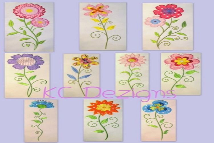 Vintage Flower Set Machine Applique Embroidery Design