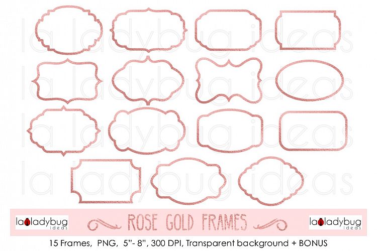 Rose gold frames. Clip art. Rose gold foil frames.