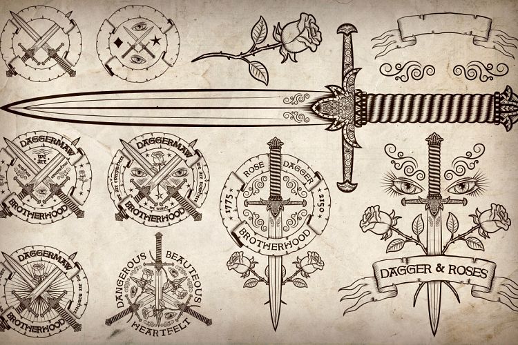 Dagger and Rose vintage logos