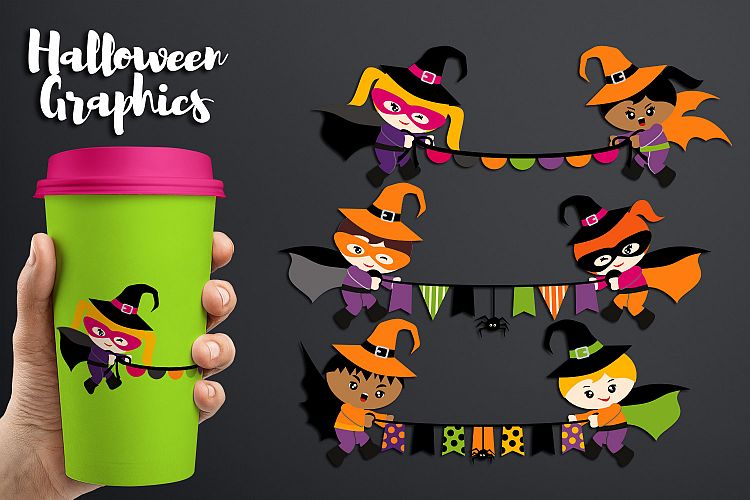 Halloween Superhero Bunting Banners Clipart Graphics