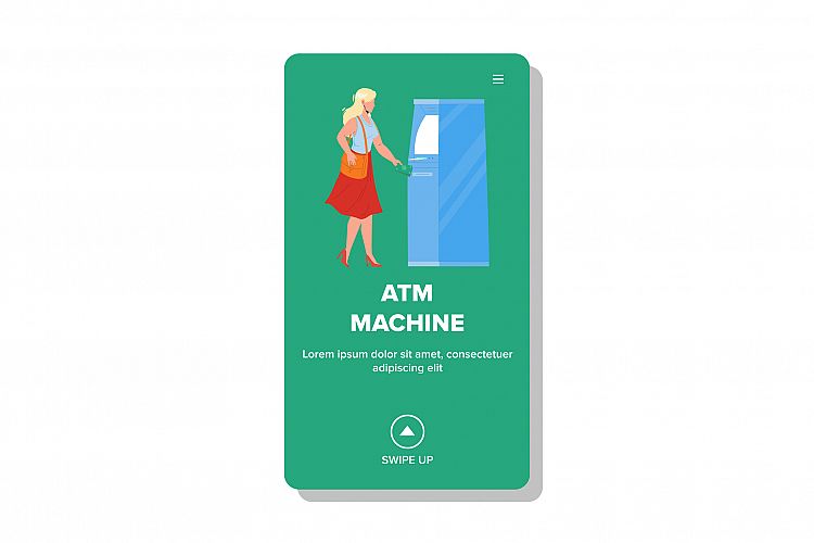 Atm Machine Using Woman For Getting Cash Vector example image 1