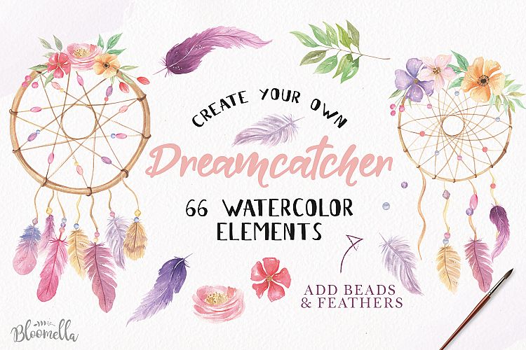 Watercolor Create Your Own Dreamcatchers 66 Elements Creator
