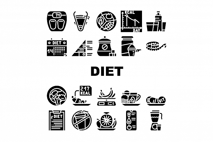 Diet Products And Tool Collection Icons Set Vector example image 1