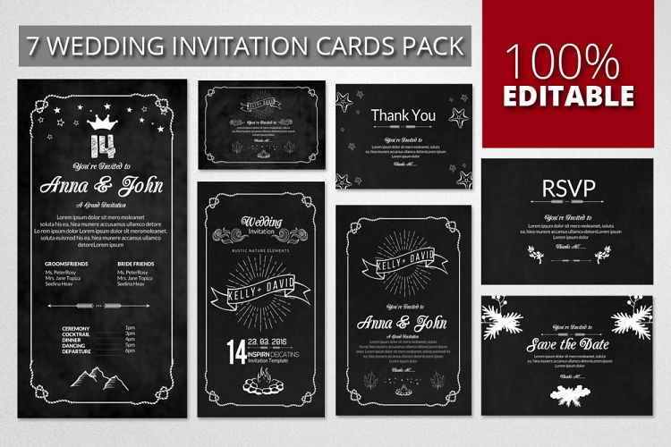 Chalk Board Style Wedding Invitaion Cards Pack
