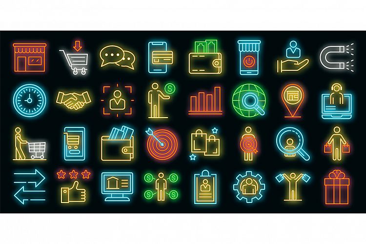 Buyer icons set vector neon example image 1