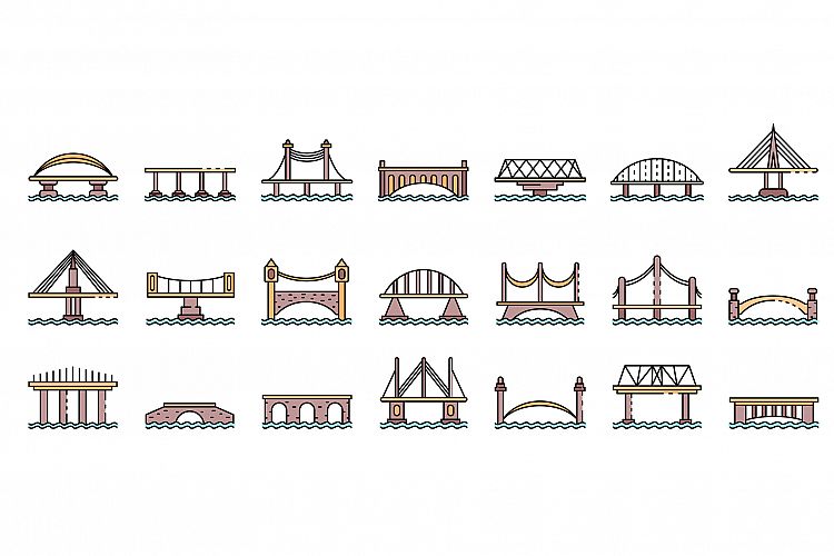 Bridges icons set line color vector example image 1