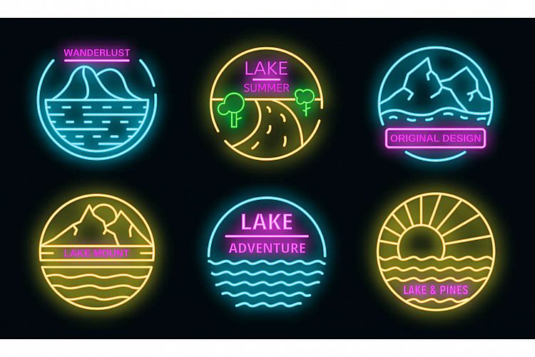 Lake logo set vector neon example image 1