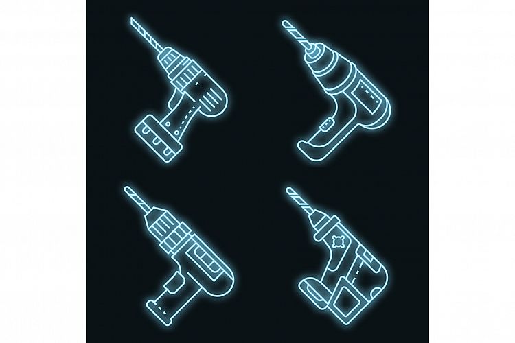 Drilling machine icons set vector neon example image 1