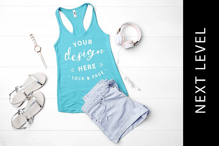 Tahiti Blue Girls Tank Top Mockup Next Level 1533 Fashion