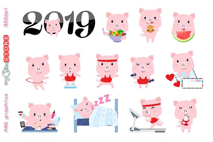 Collection year of the pig clipart, PNG graphics