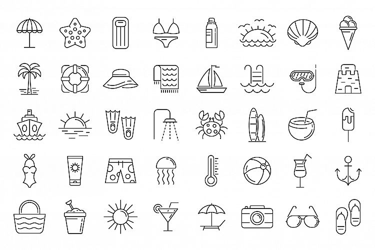 Beach icons set, outline style