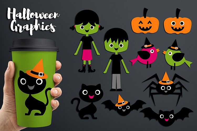 Halloween kid clipart graphics, friends