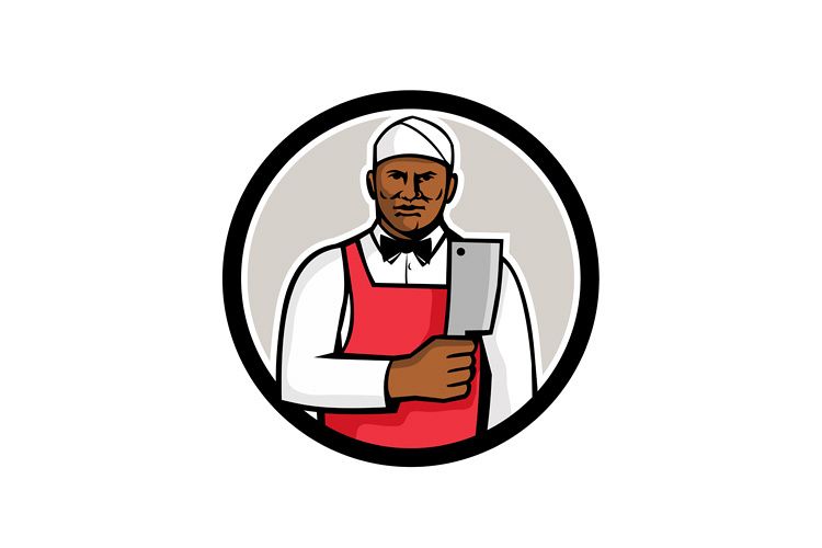 African American Butcher Circle Mascot
