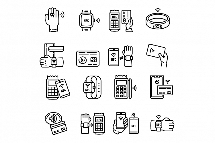 Nfc technology icons set, outline style example image 1