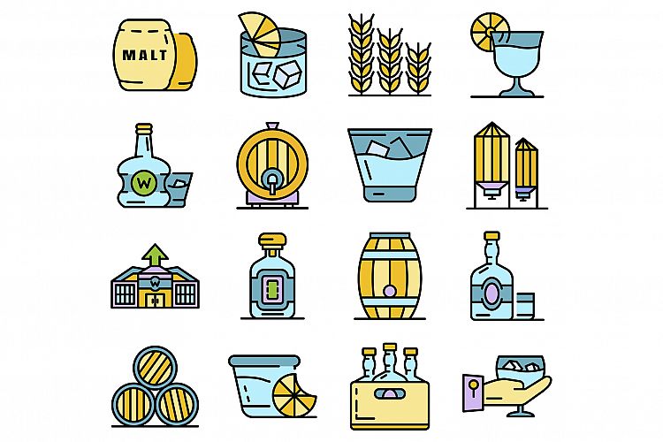 Whisky icon set line color vector example image 1