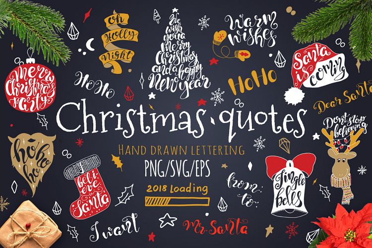  Merry Christmas quotes Lettering set