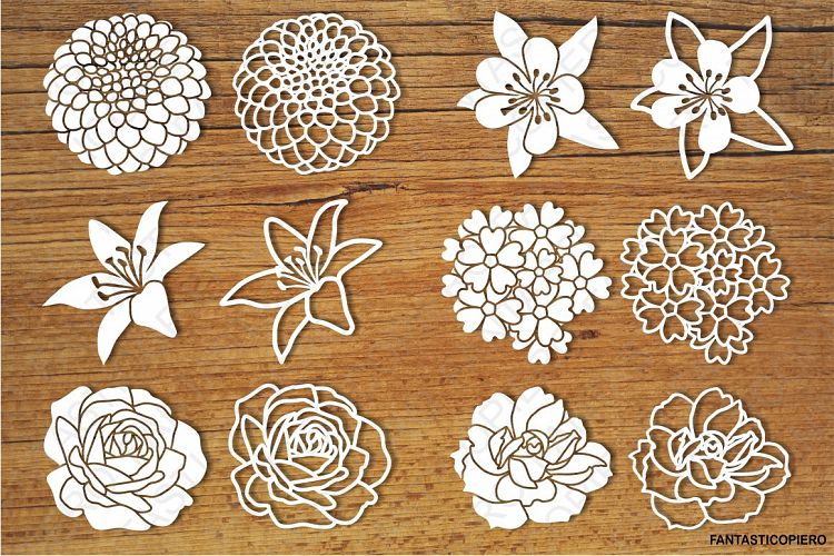 Flowers (set 3) SVG files for Silhouette Cameo and Cricut. Flowers clipart PNG transparent included. Rose, Dahlia, Lily, Bouquet svg.