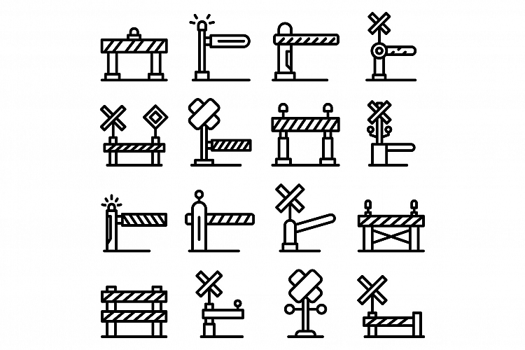 Railroad barrier icons set, outline style example image 1