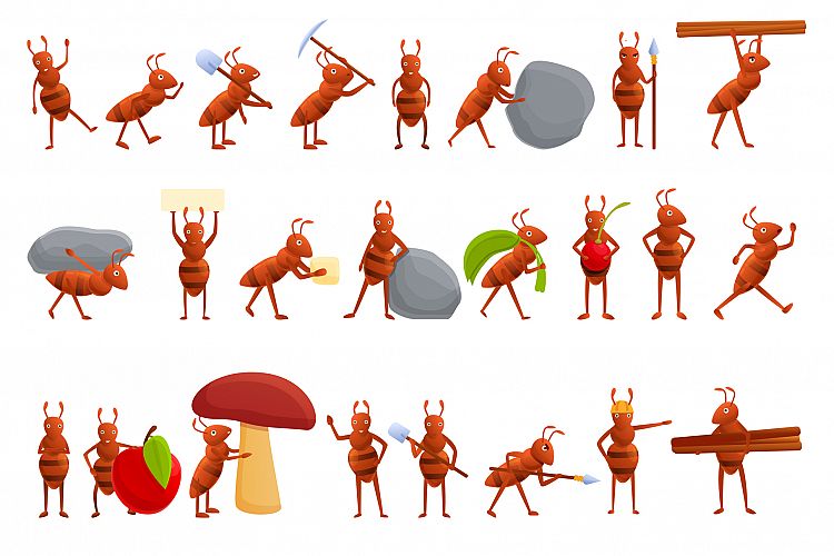 Ant icons set, cartoon style example image 1