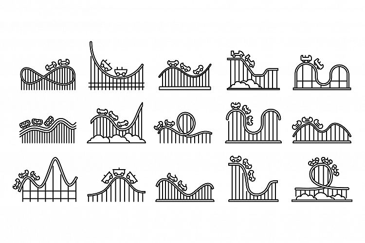 Roller coaster amusement icons set, outline style example image 1