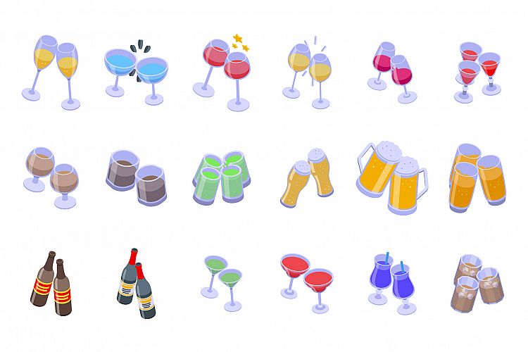 Cheers icons set, isometric style example image 1